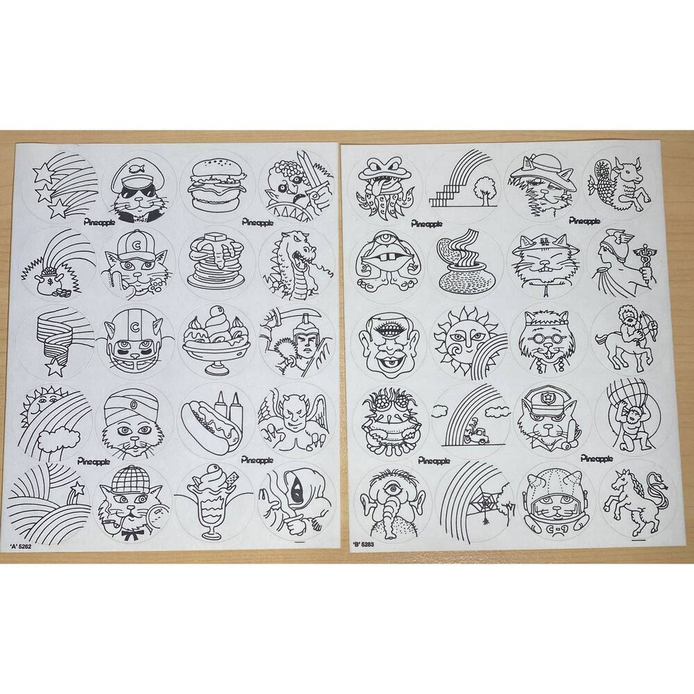 1980s PINEAPPLE  Color Yourself  8"×7" 2 Sheets Of 20 Stickers NOS